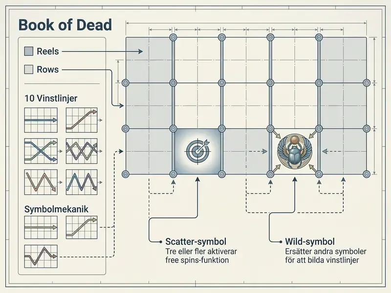 Spelplanens struktur i Book of Dead slot